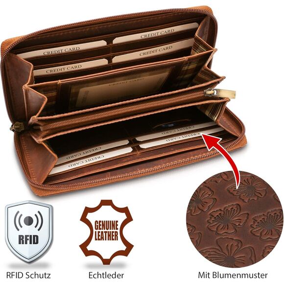 TALED German Leather Wallet with RFID Protection Floral Pattern Wallet - Picture 6 of 6